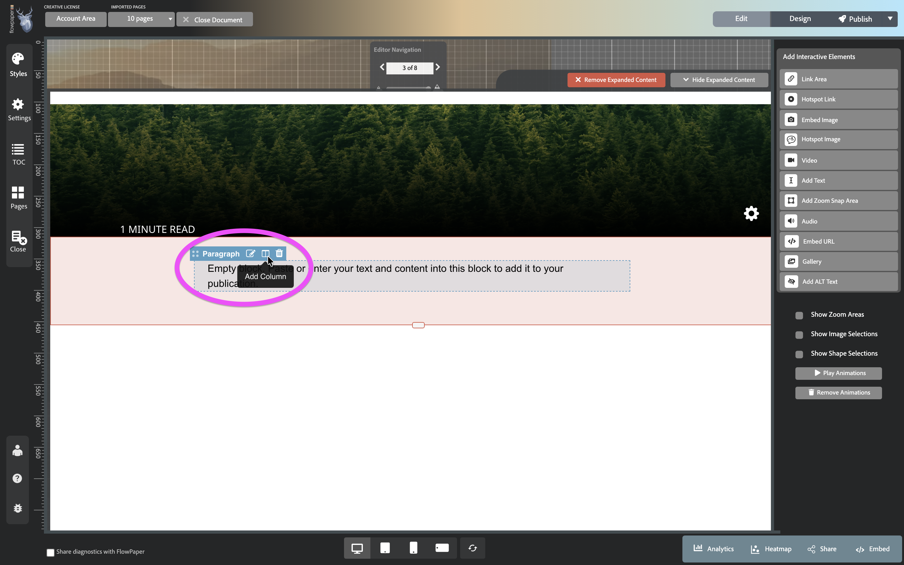Add columns and interactive elements