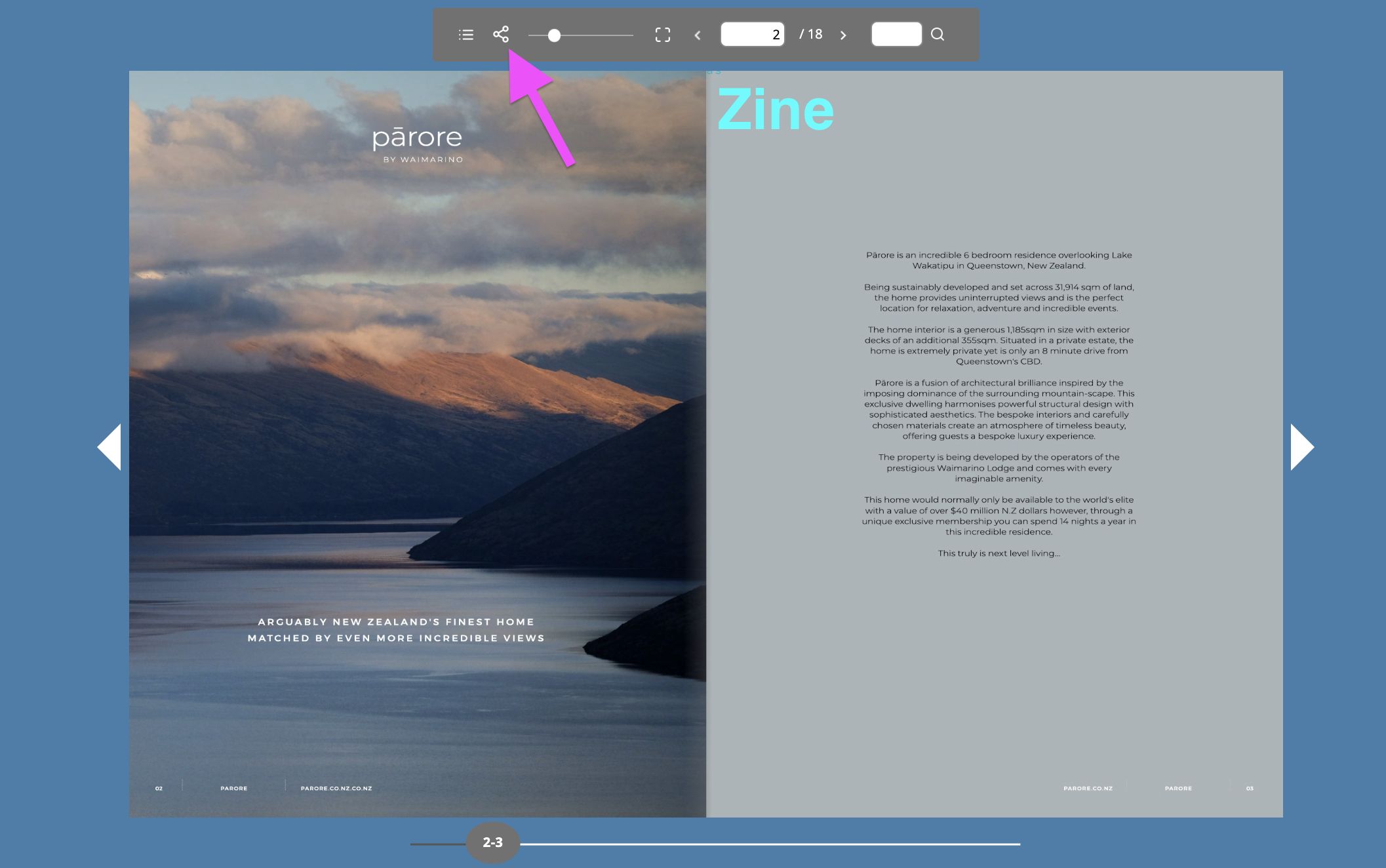 Share button in Zine template